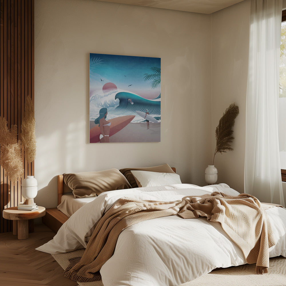 Sonnenuntergang Surfszene | Leinwand