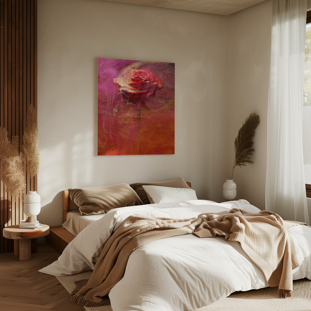 rote Rose und Tinte im Wasser | Leinwand