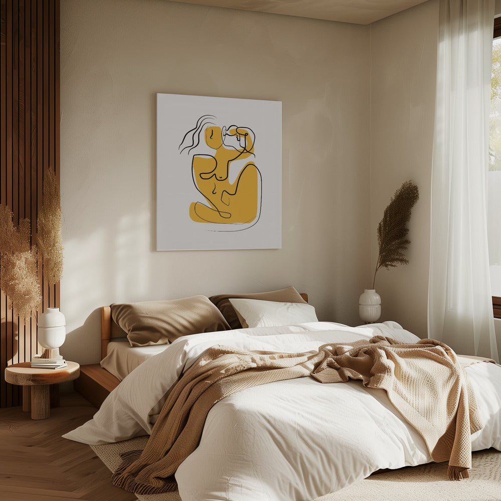 Line Art Akt mit wehendem Haar | Leinwand