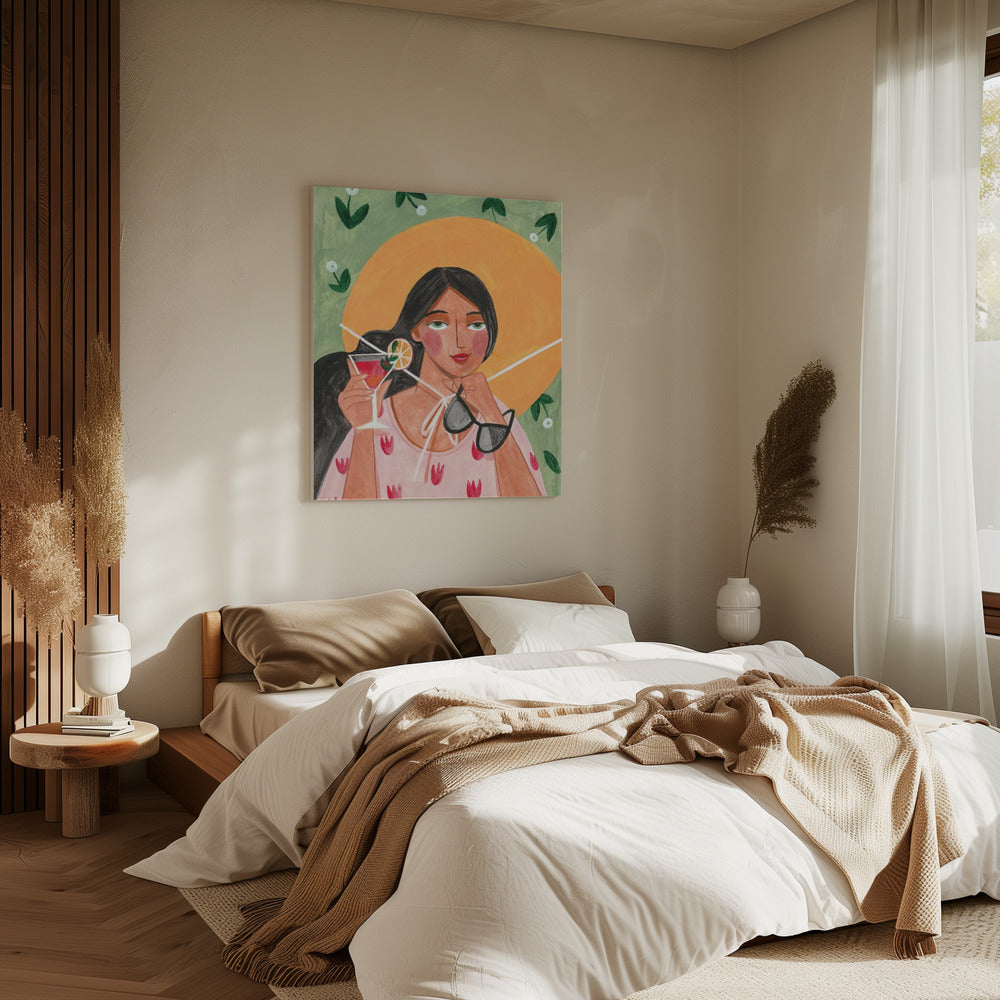 Abstrakte moderne Boho-Frau mit Cocktail | Leinwand