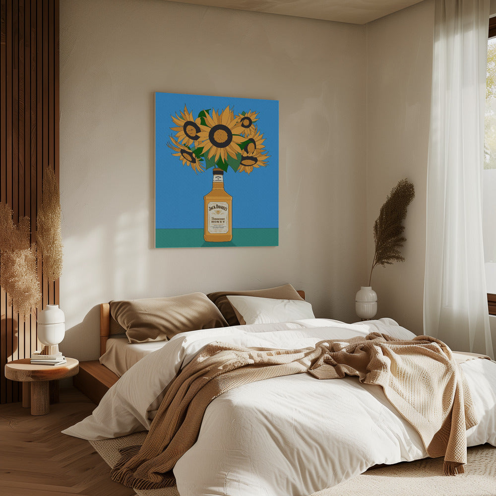 Sonnenblumen in Honig-Whiskey-Retro-Illustration | Leinwand