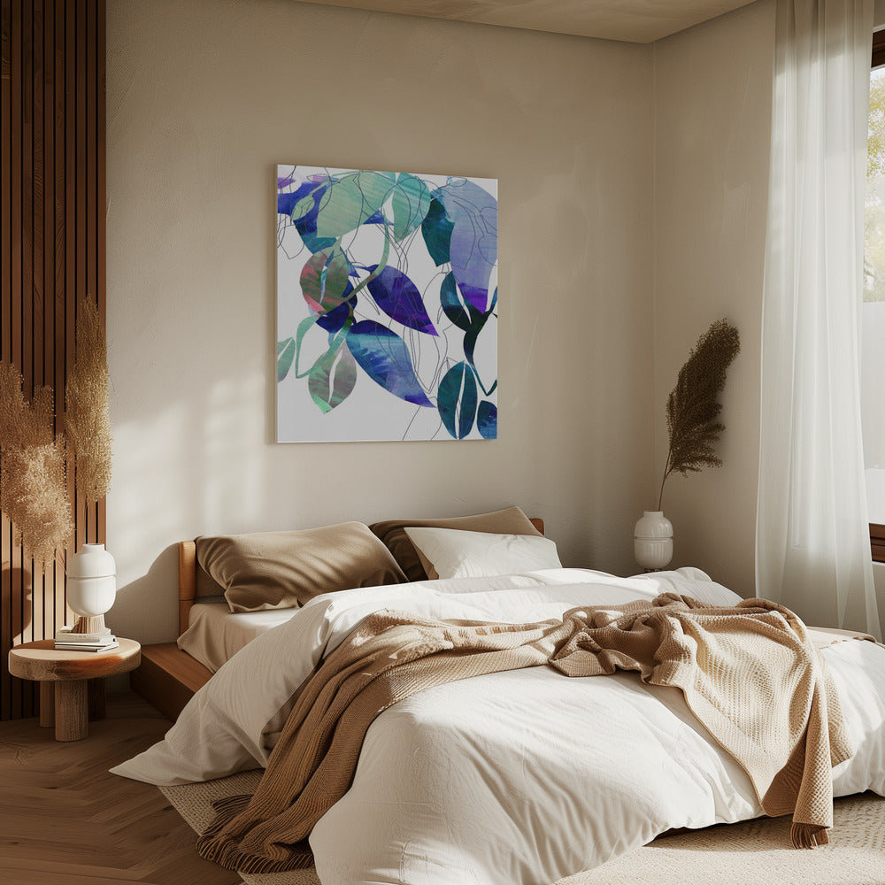 Botanical Leaf Print Art In Navy Blue 3 | Canvas