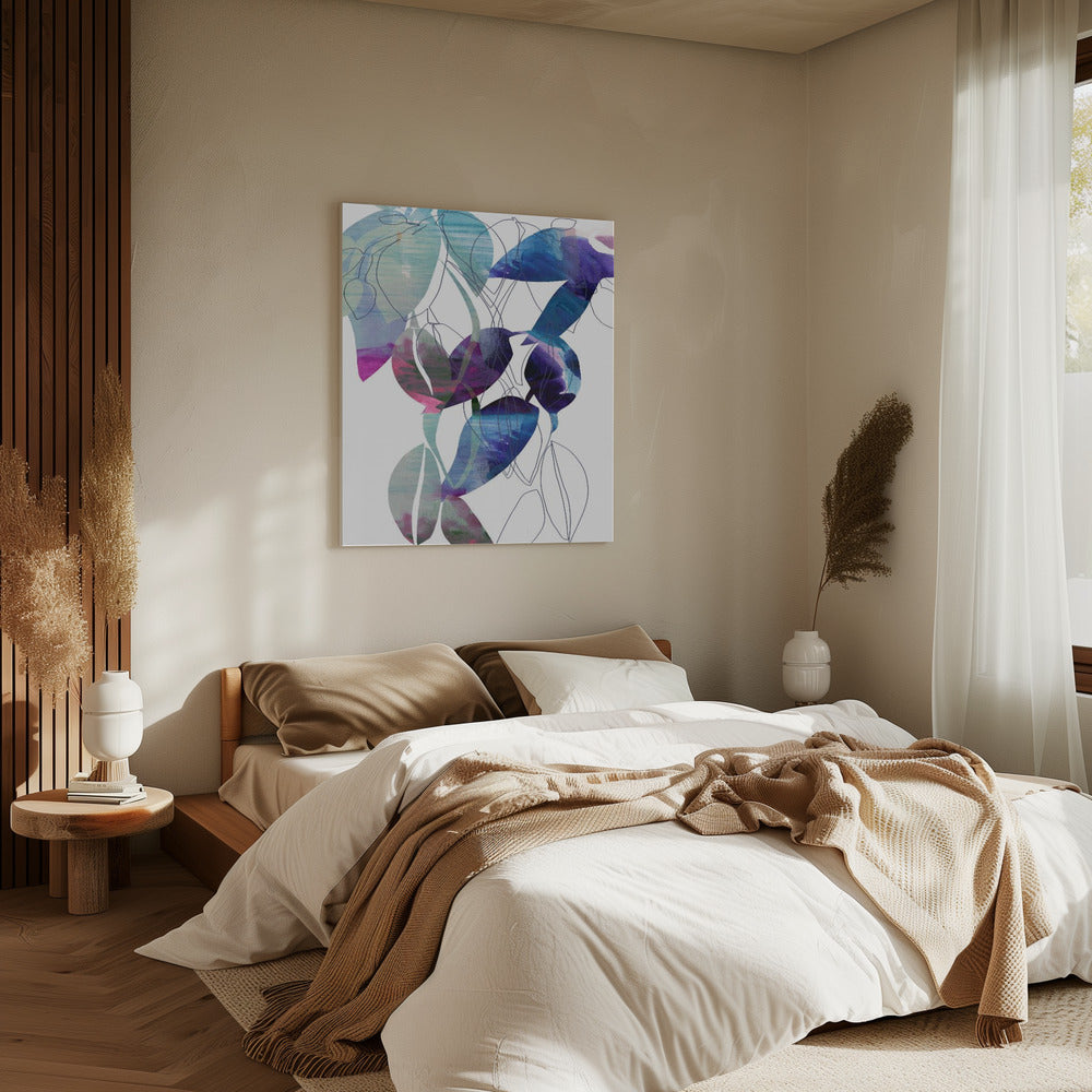 Botanical Leaf Print Art In Navy Blue 2 | Canvas