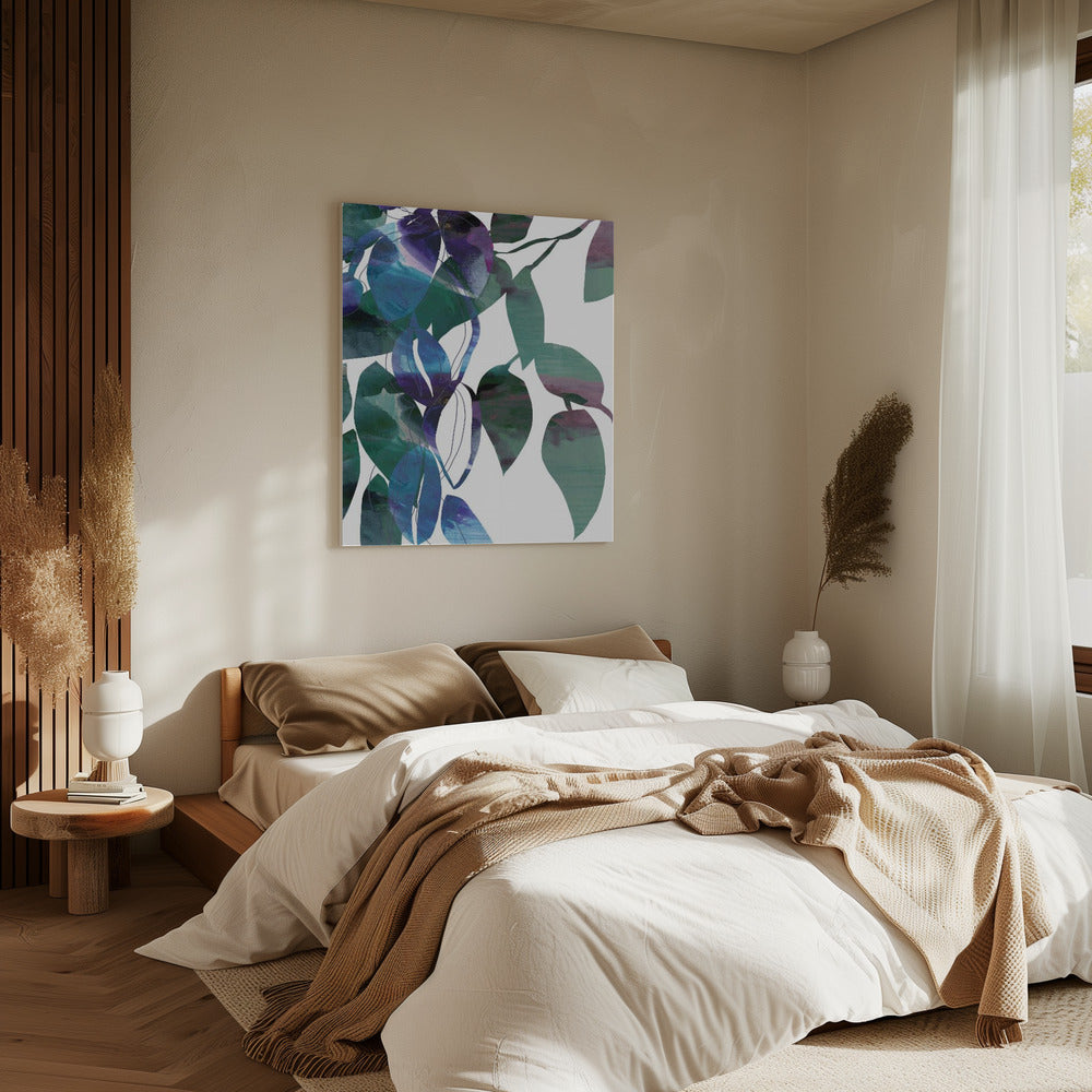 Botanical Leaf Print Art In Navy Blue 1 | Canvas