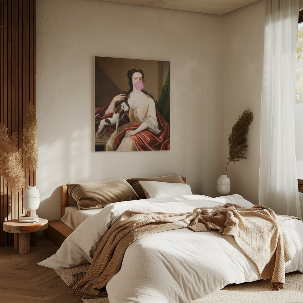 Renaissance Kaugummi Portrait und Hund / Veränderte Kunst | Leinwand