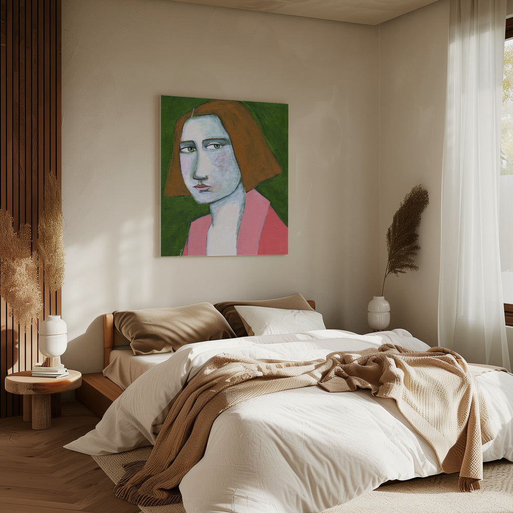 Frau in rosa Jacke | Leinwand