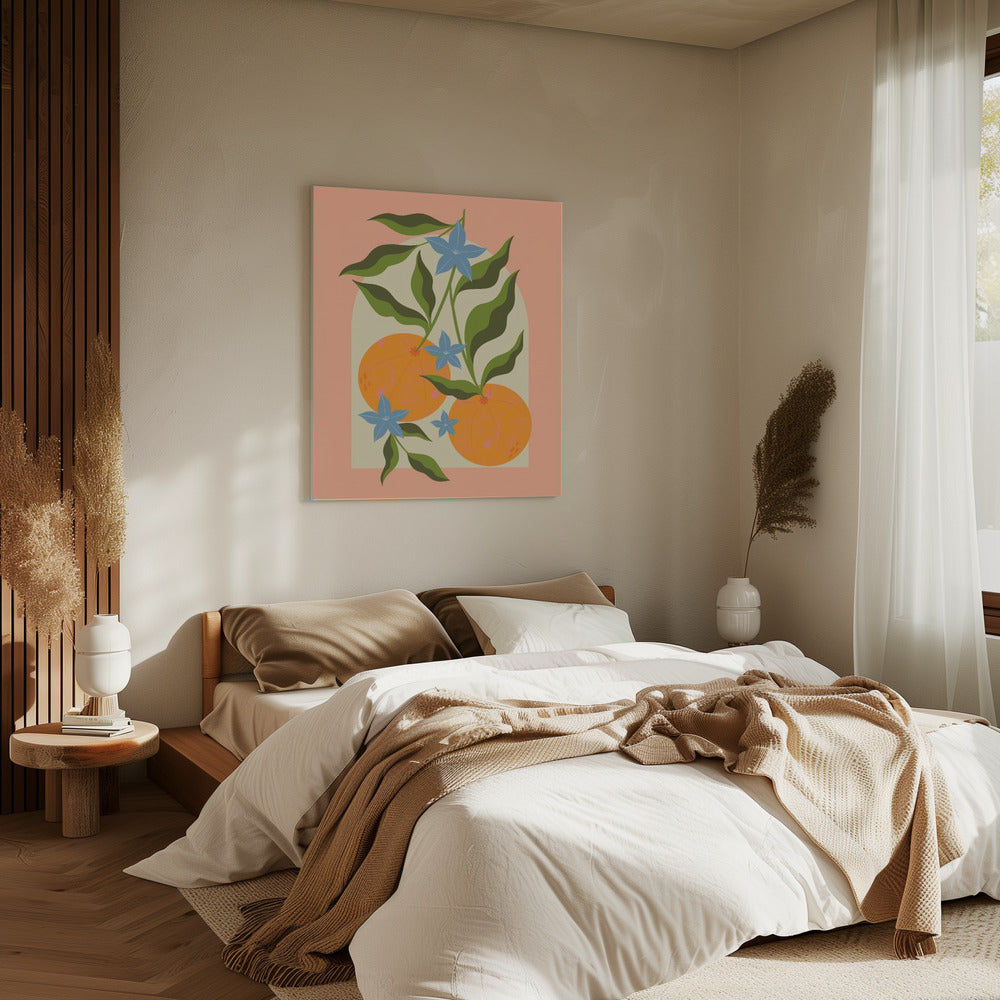 Orange Branch with Flowers | Canvas