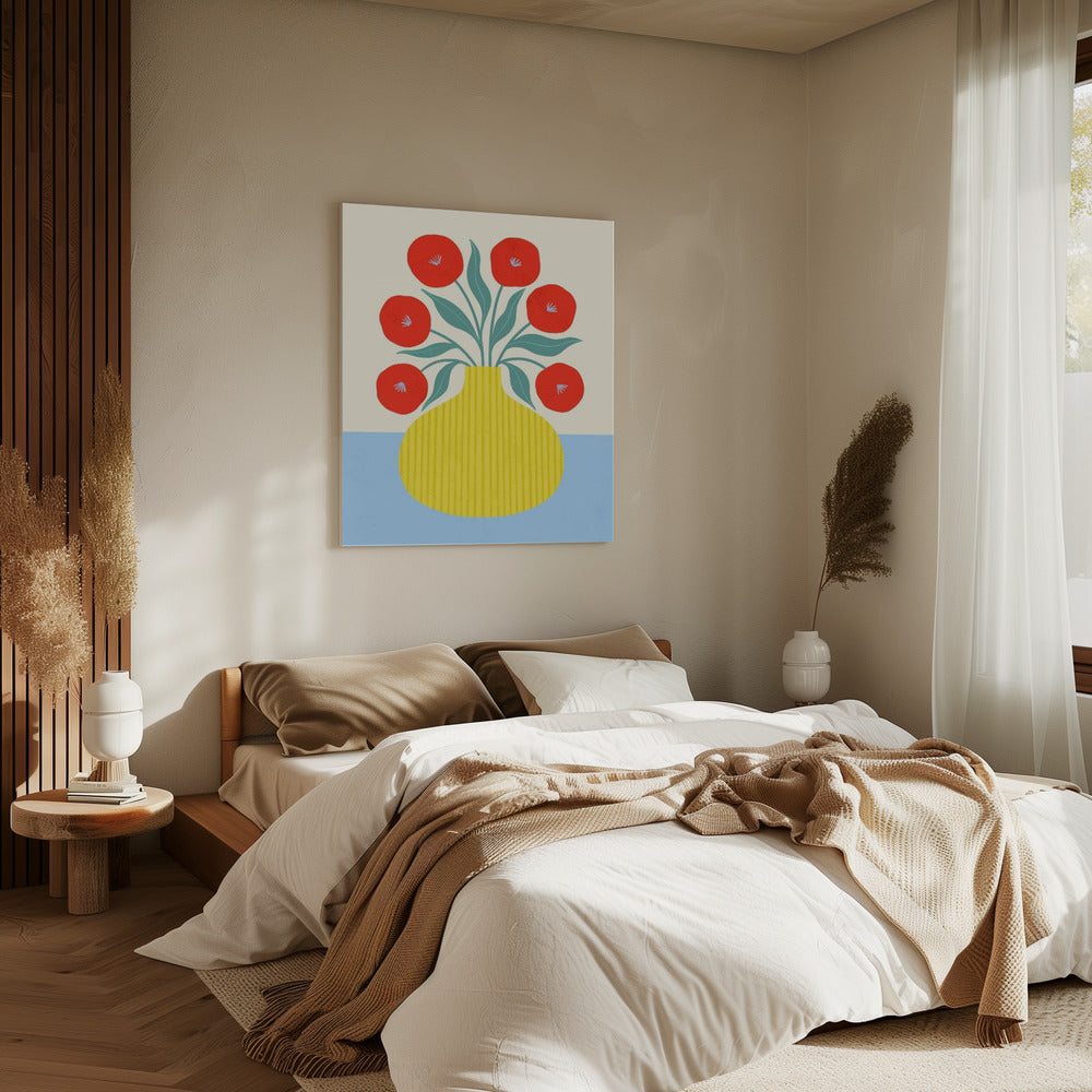 Red Flowers in Yellow Vase | Canvas