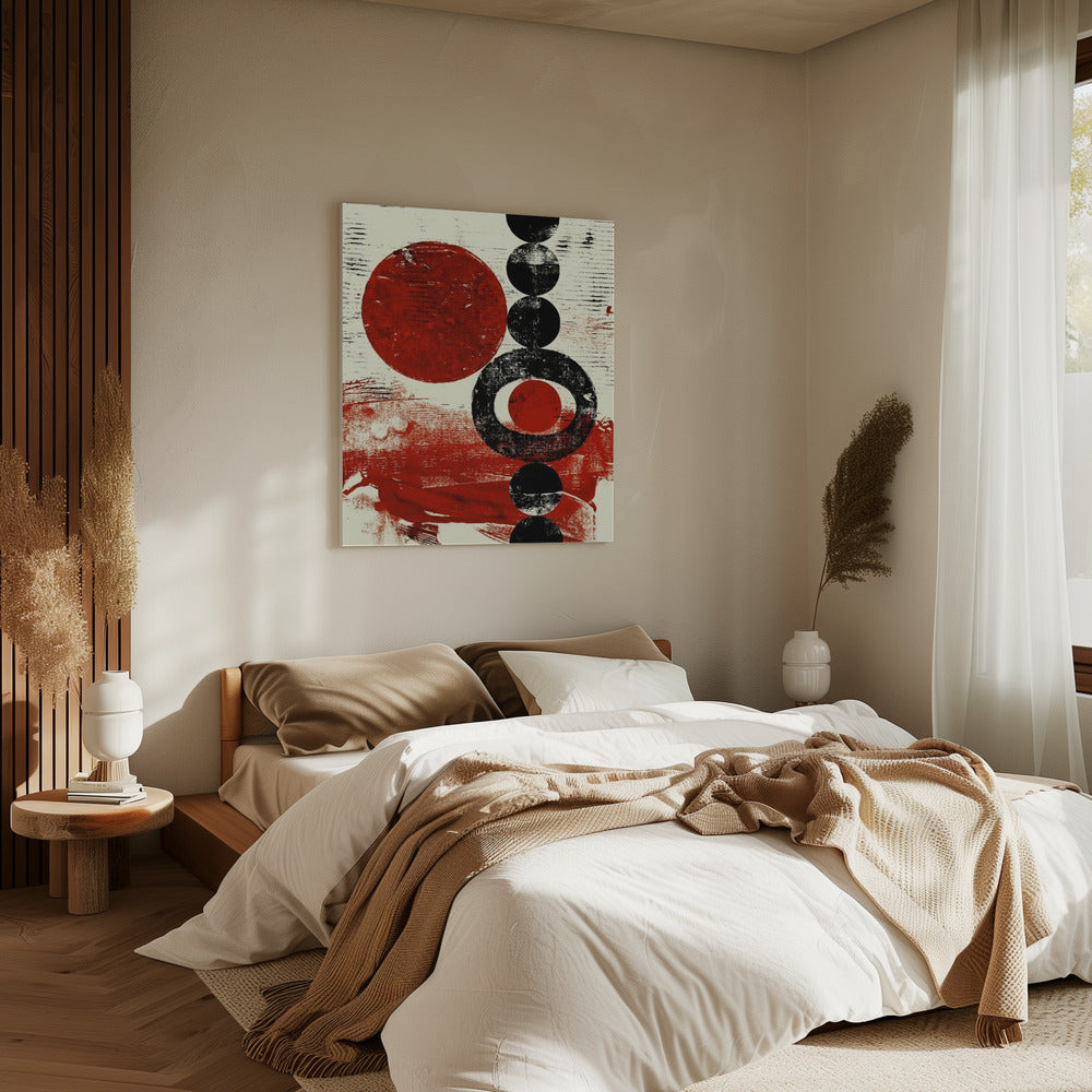 Geometrische Formen mit roten und schwarzen Kreisen | Leinwand