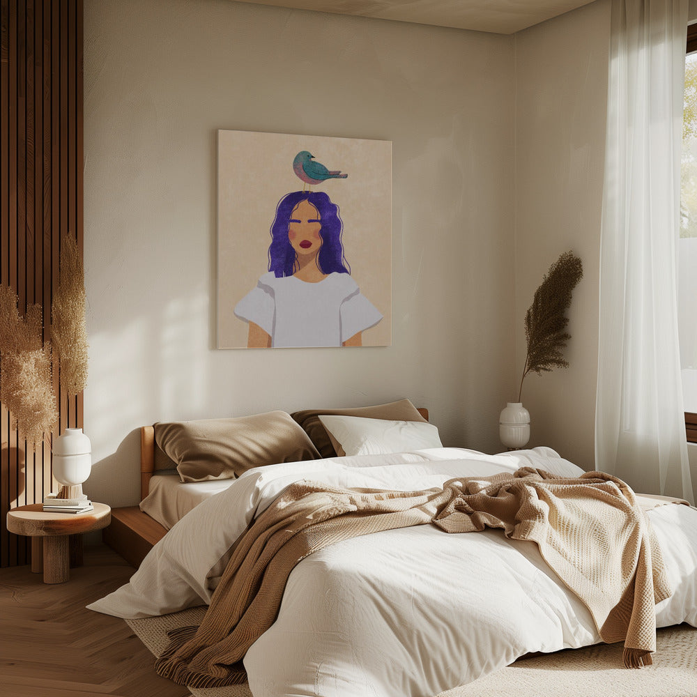 Mädchen mit Vogel | Leinwand