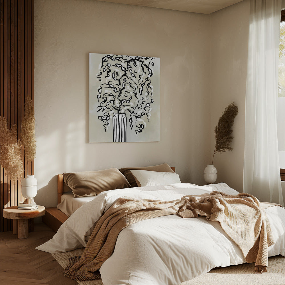 Stilisierte Pflanze in einer gestreiften Vase | Leinwand