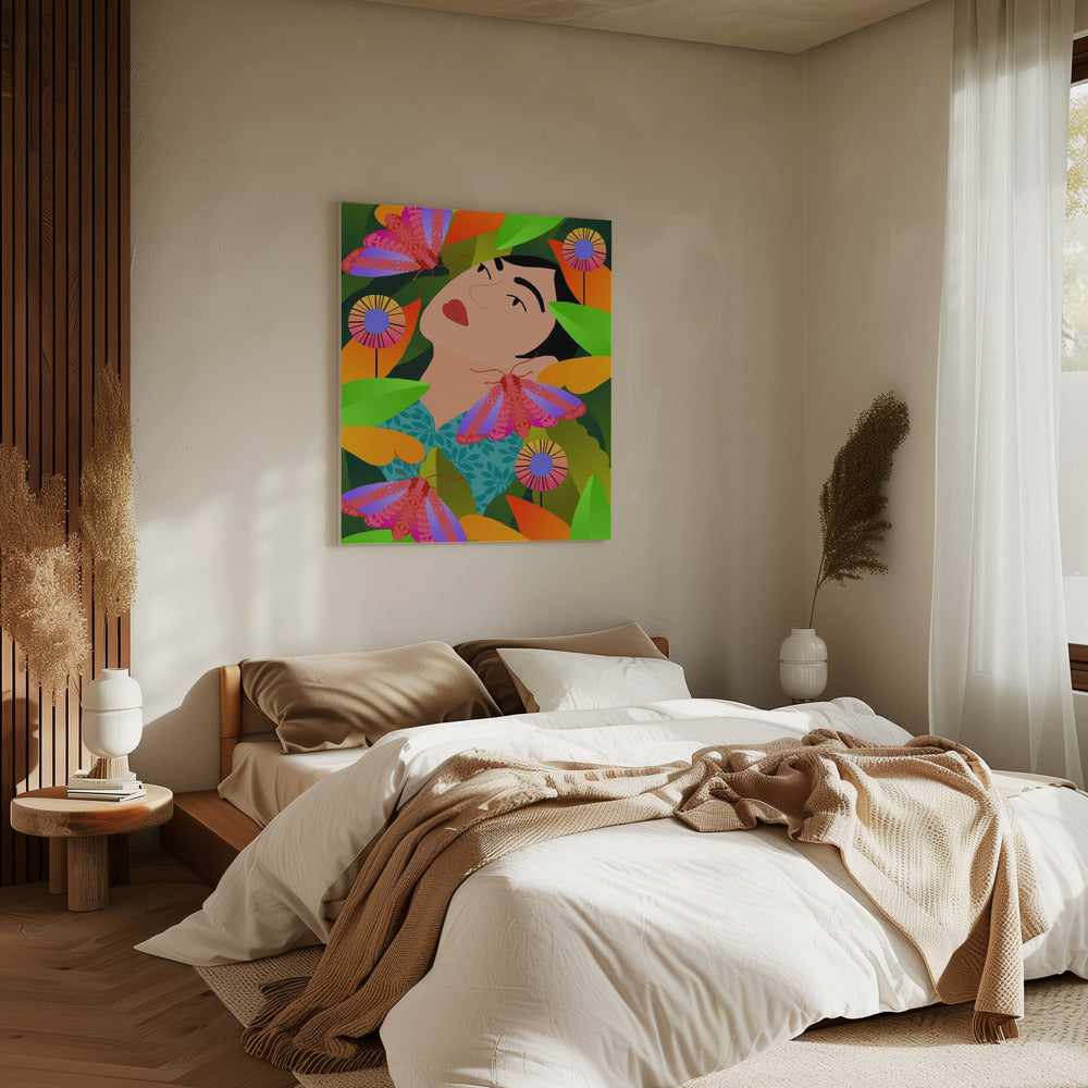 Mädchen mit ihren Pflanzen | Leinwand