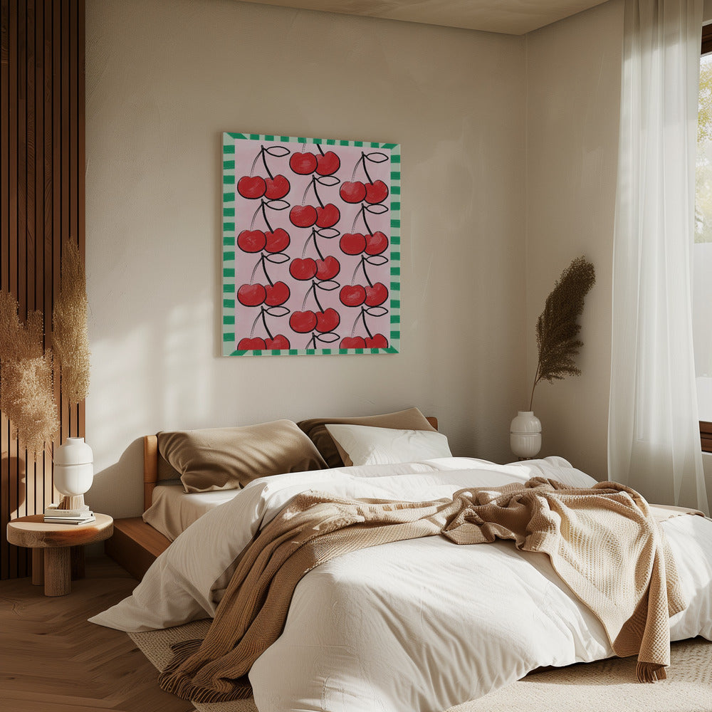 Red Cherries on a Pink | Canvas