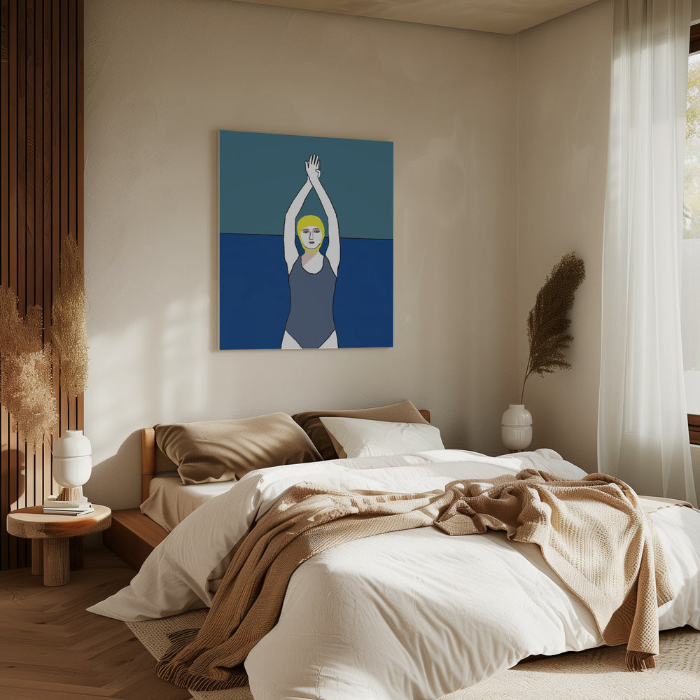 Schwimmer mit gelber Kappe | Leinwand