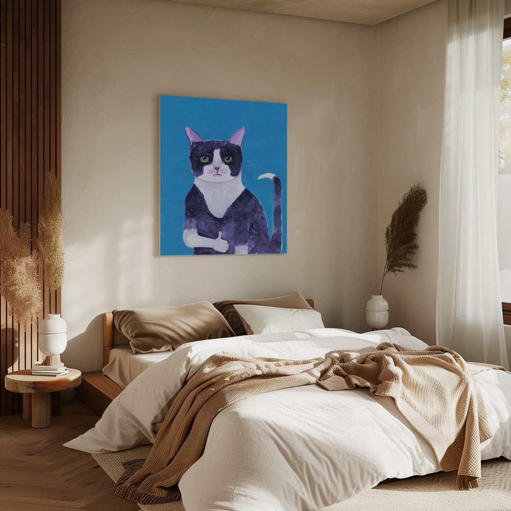 Katze Daumen hoch blau | Leinwand
