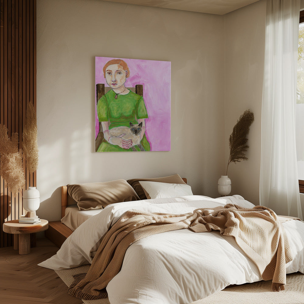 Dame mit Katze | Leinwand