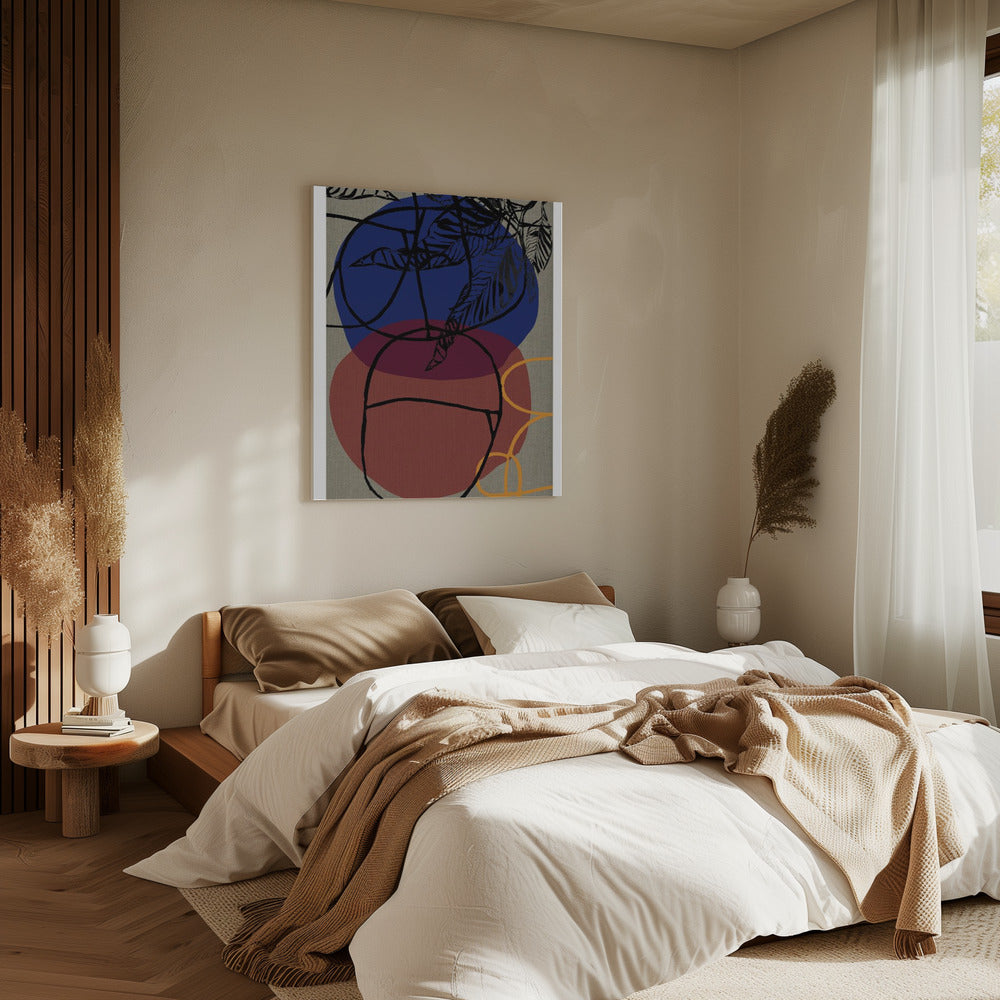 Holzschnitt Blatt Lila Blau Rot Abstrakt 3 Finale | Leinwand