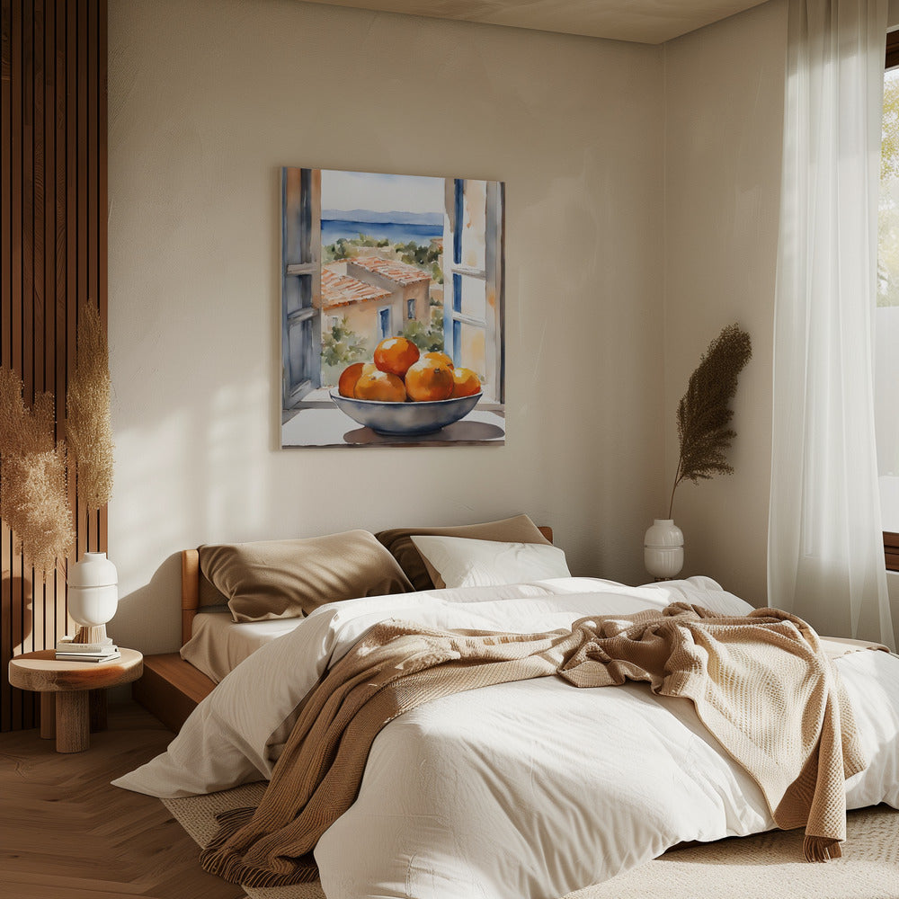 Orangenschale im Fenster | Leinwand