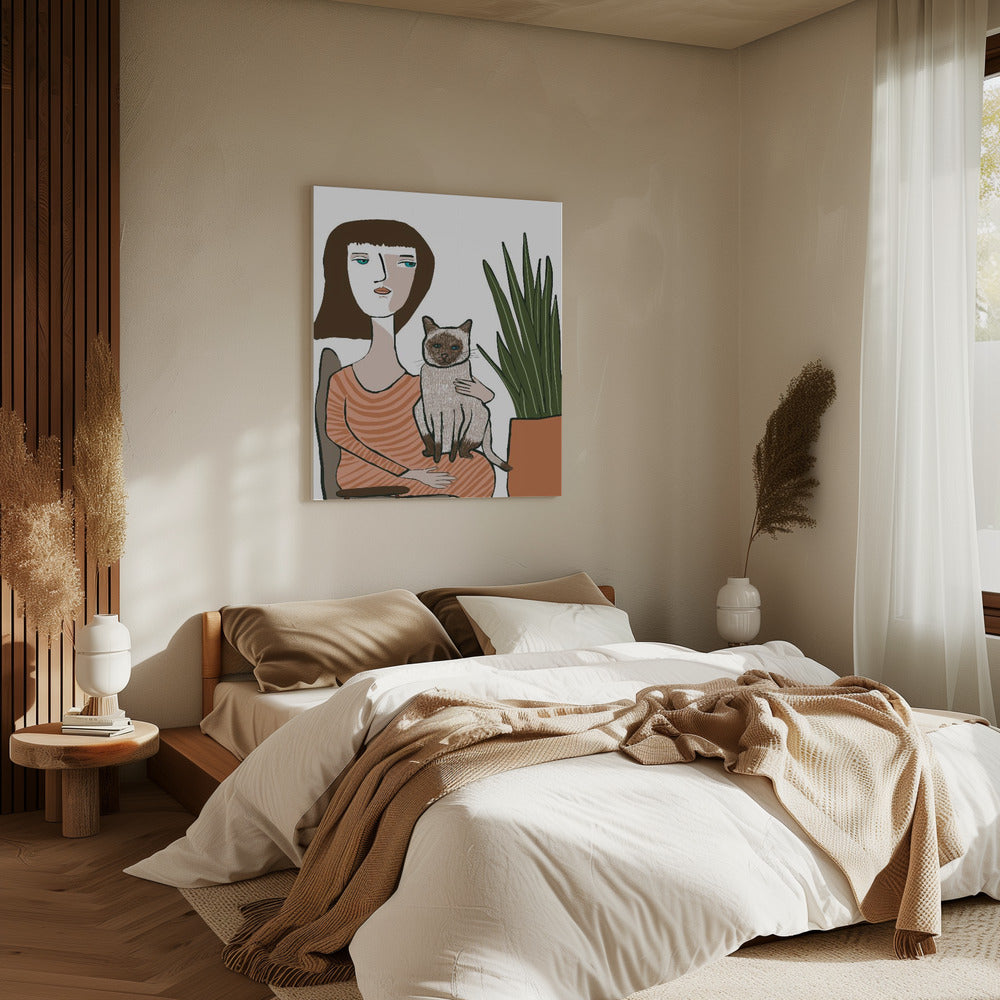 Mädchen mit Siamkatze | Leinwand