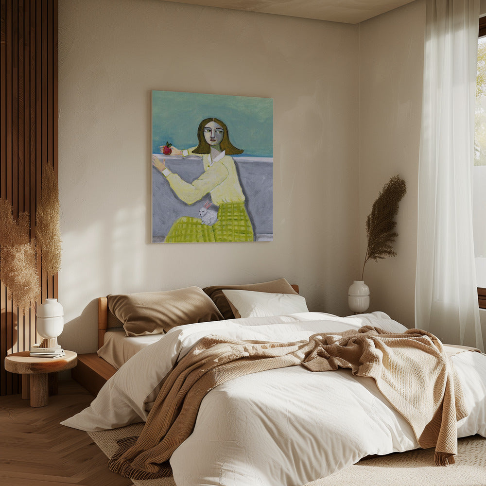 Sitzende Dame mit Kaninchen | Leinwand