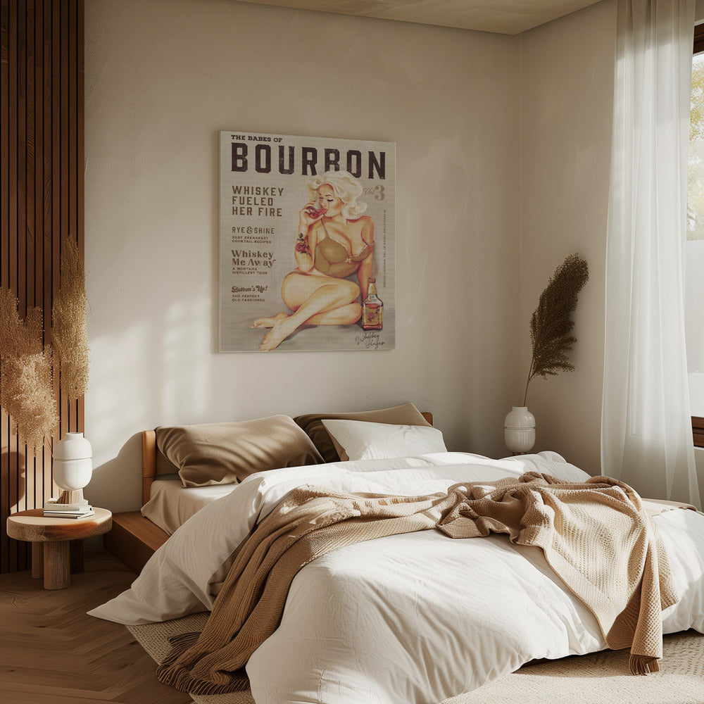 Bourbon Wall Art. Sexy Vintage Pin Up Girl Drinking Whiskey | Canvas