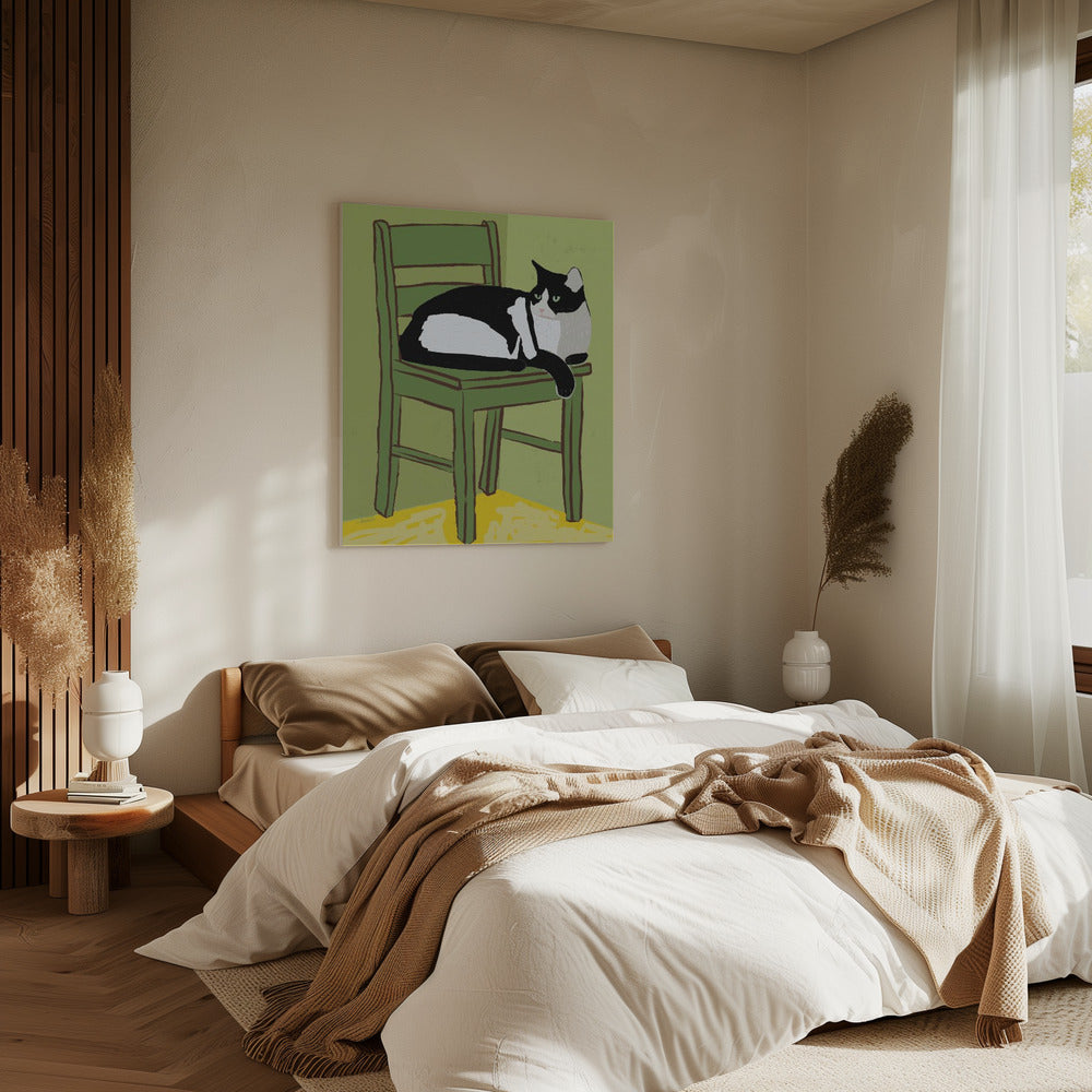 Tuxedo cat sitting on chair | Canvas