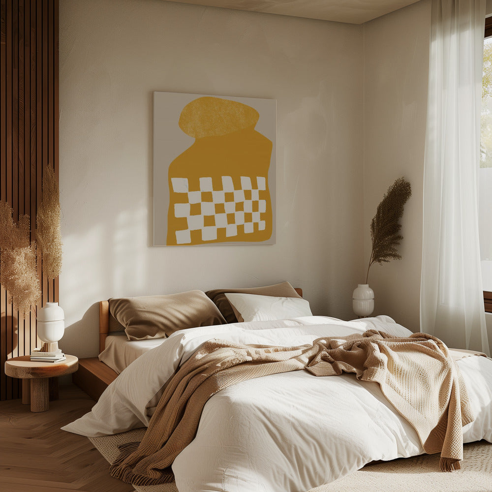 Golden Checkered Form | Canvas