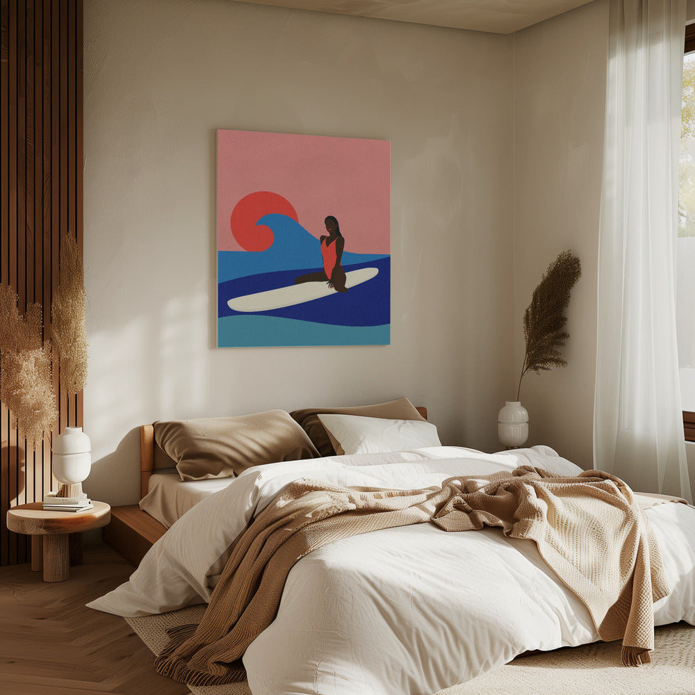 Mädchen auf einem Surfbrett | Leinwand