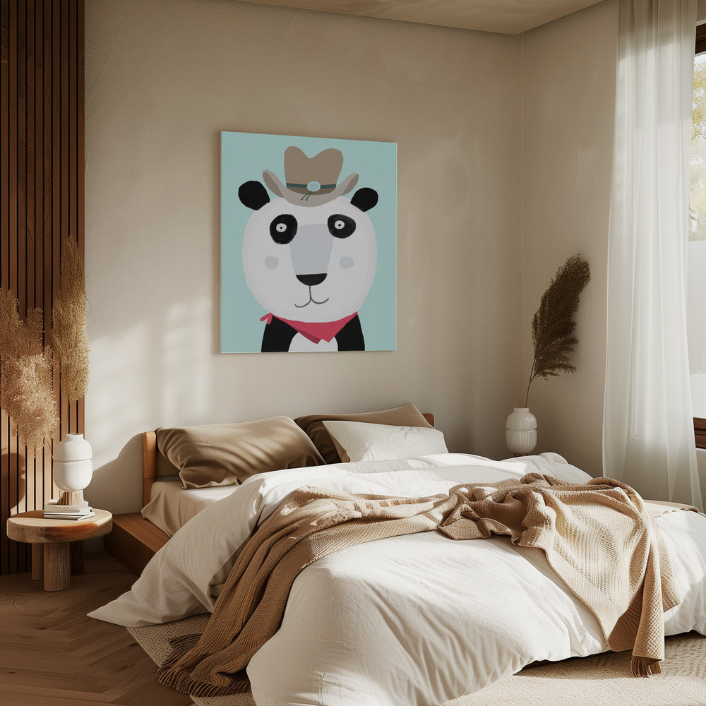 Funny Panda with Cowboy Hat by Artist Carla Daly | Canvas