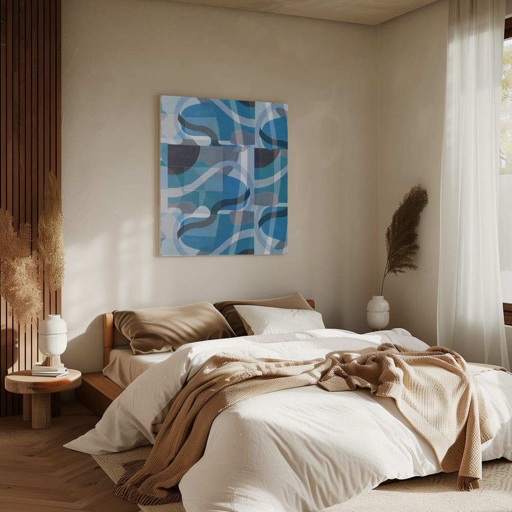 Abstrakte blaue und neutrale Swervy Shapes 3 | Leinwand