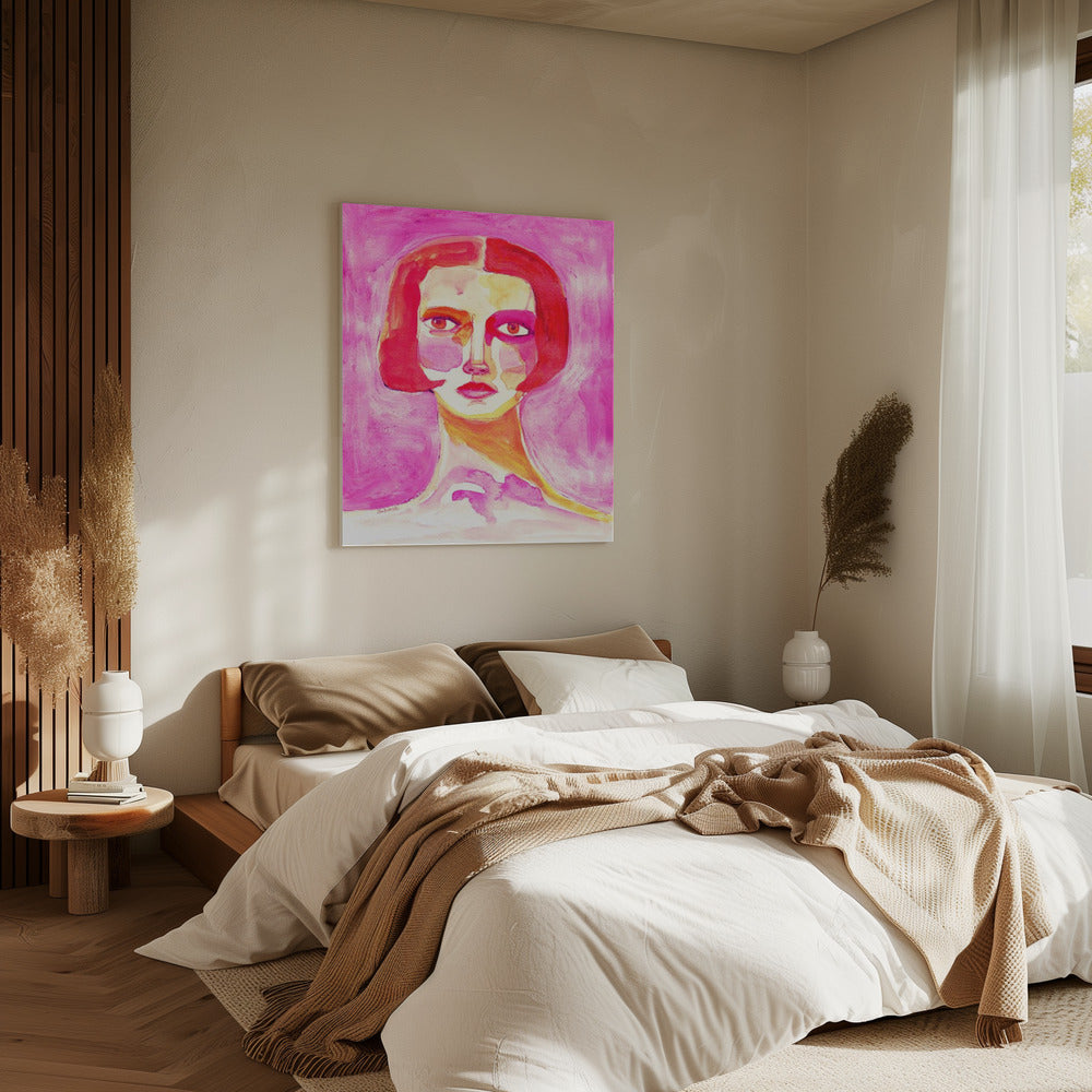 Lady with Bob haircut Hot Pink | Canvas