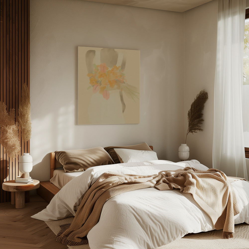 Mädchen mit orangen Blumen | Leinwand