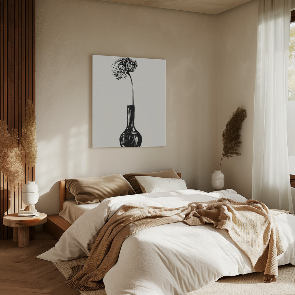 Blume in einer Vase, Tintenskizze | Leinwand