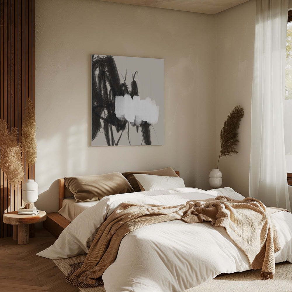 Ausdrucksstarke Pinselstriche in Schwarz und Weiß | Leinwand