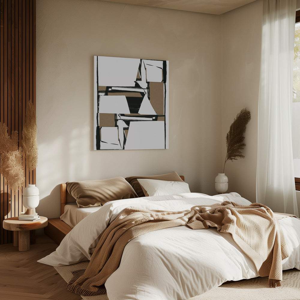 Abstrakter Kunstdruck in Schwarz und Hellbraun | Leinwand