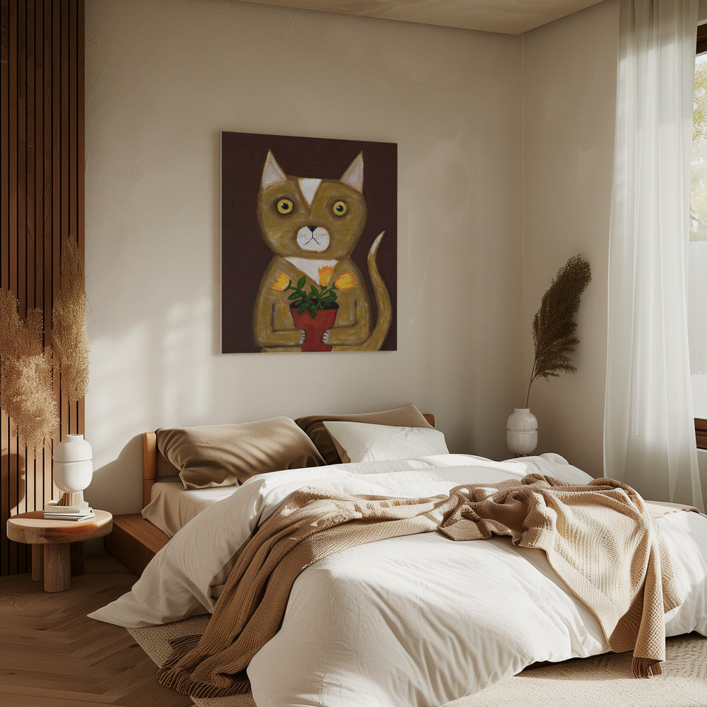 Topfpflanze Katze | Leinwand