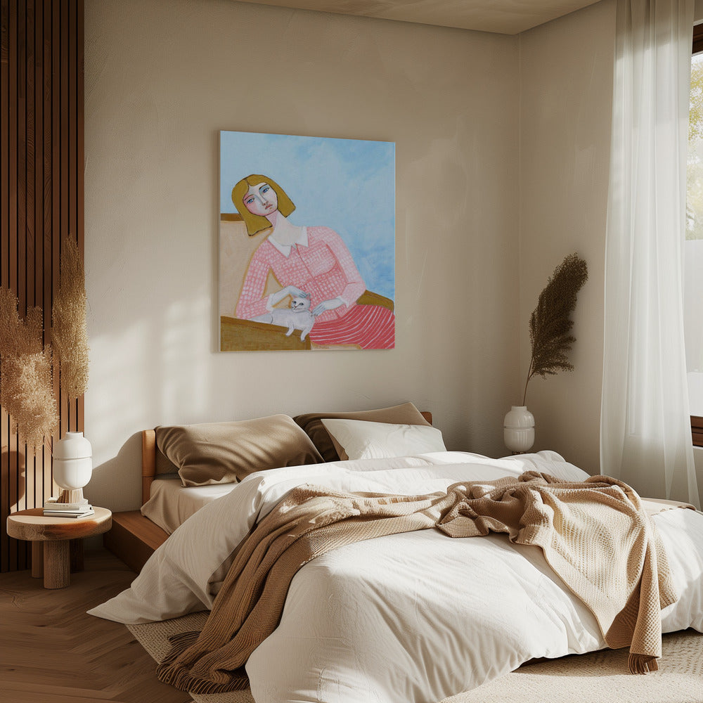 Dame mit weißer Katze | Leinwand
