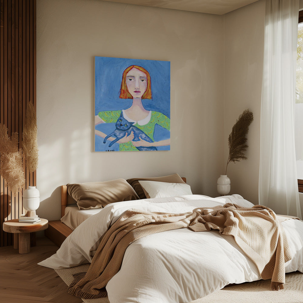 Dame mit der blauen Katze | Leinwand