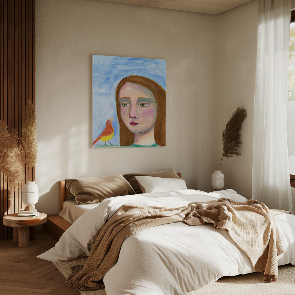 Dame mit kleinem Vogel | Leinwand