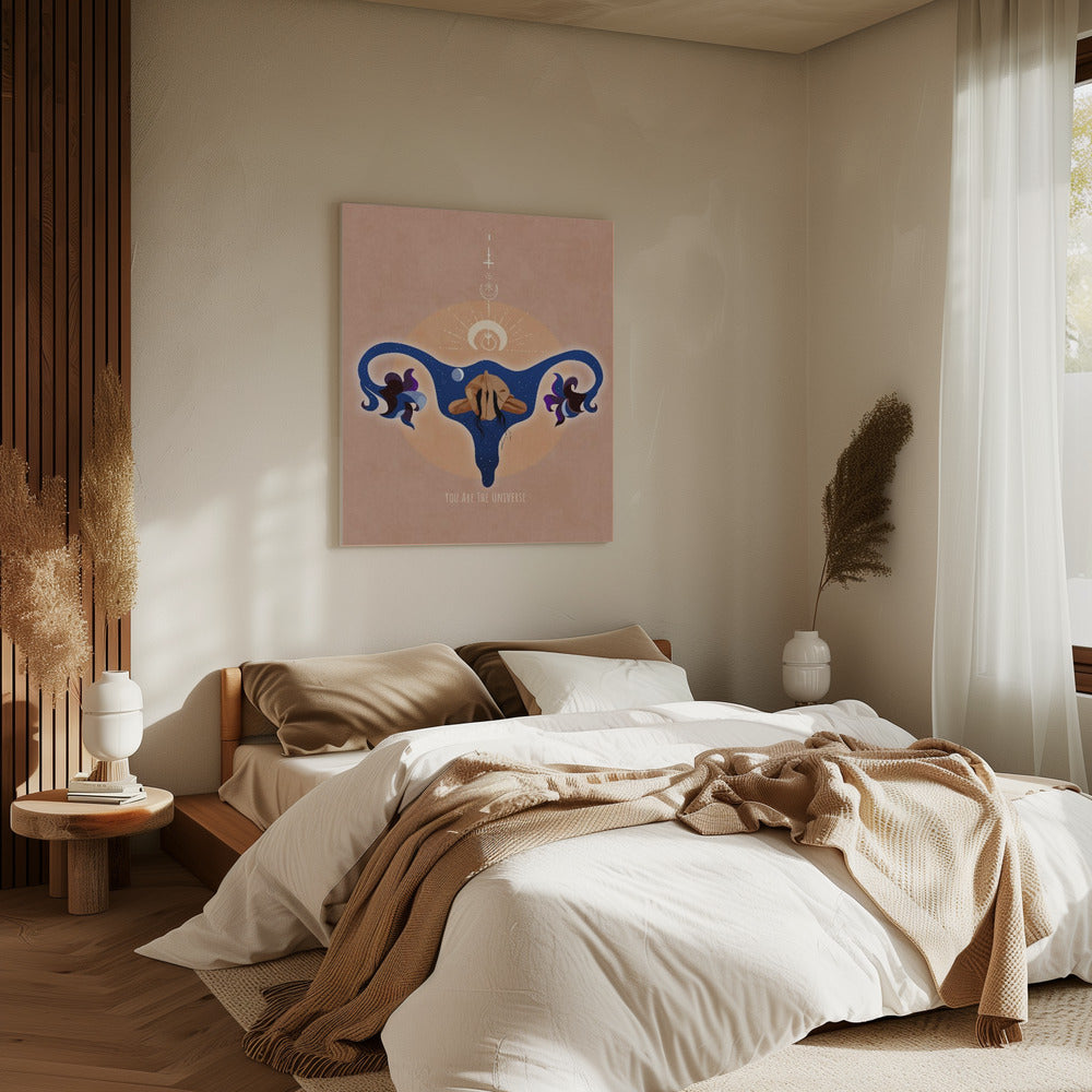 Spirituell, weiblich, Energie, Sterne, Mond, Vulva, Meditation, Yoga und Inspiration Poster Spir 1b | Leinwand