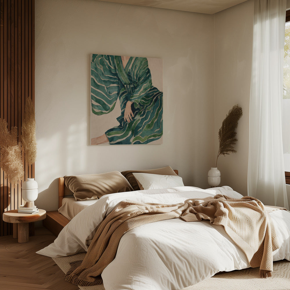 Green Kimono Flow | Canvas