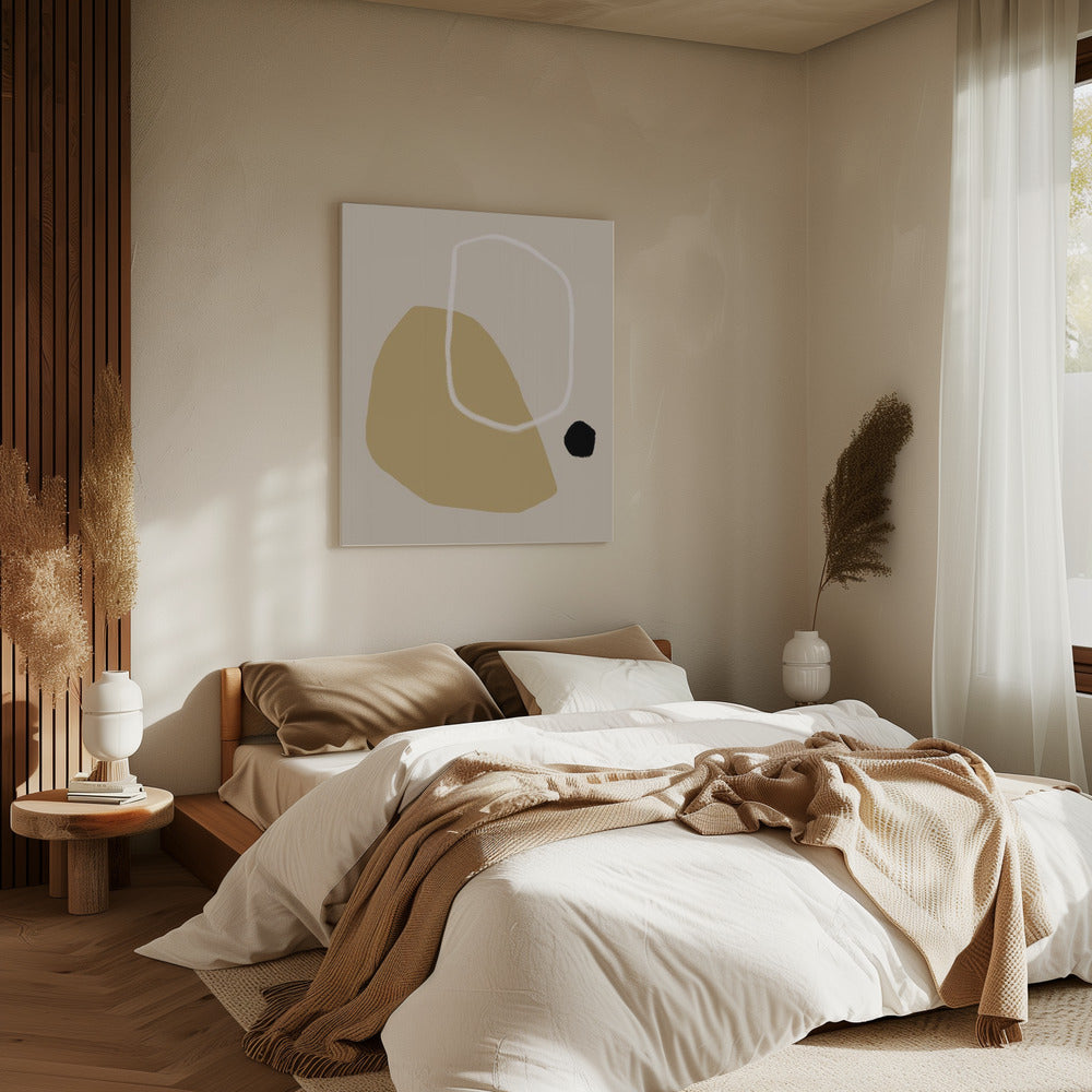 Beige und schwarze geometrische Formen | Leinwand