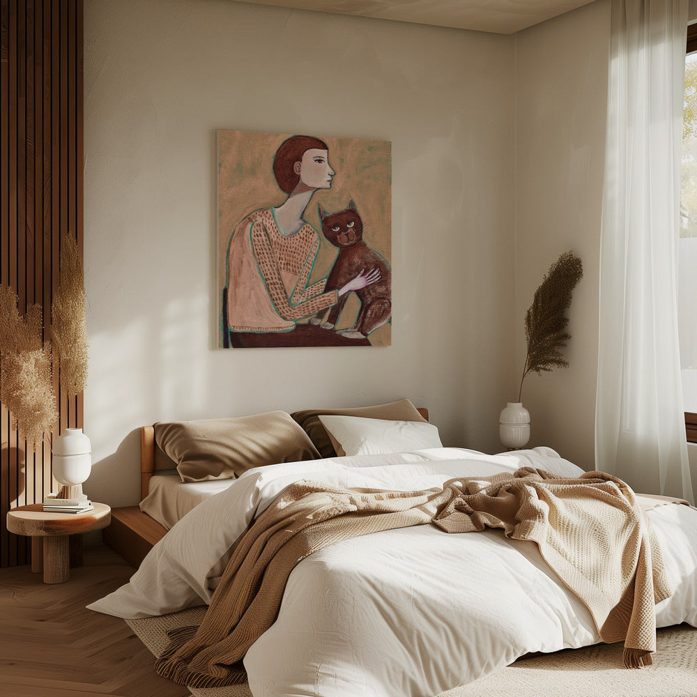 Frau mit Katze | Leinwand