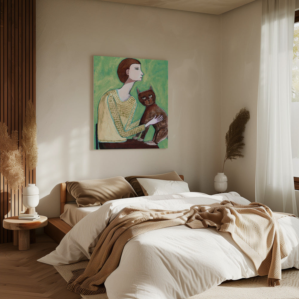 Frau mit Katze | Leinwand