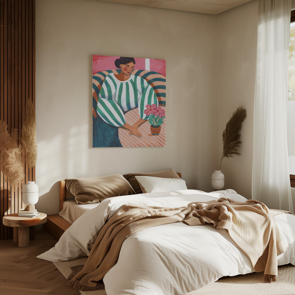 Woman in stripes in thought | Canvas