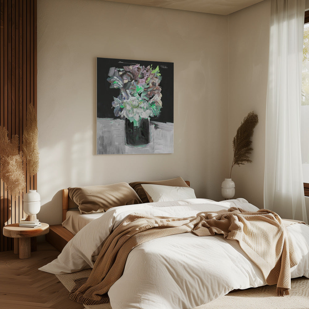 Bunte Blume mit Vase | Leinwand