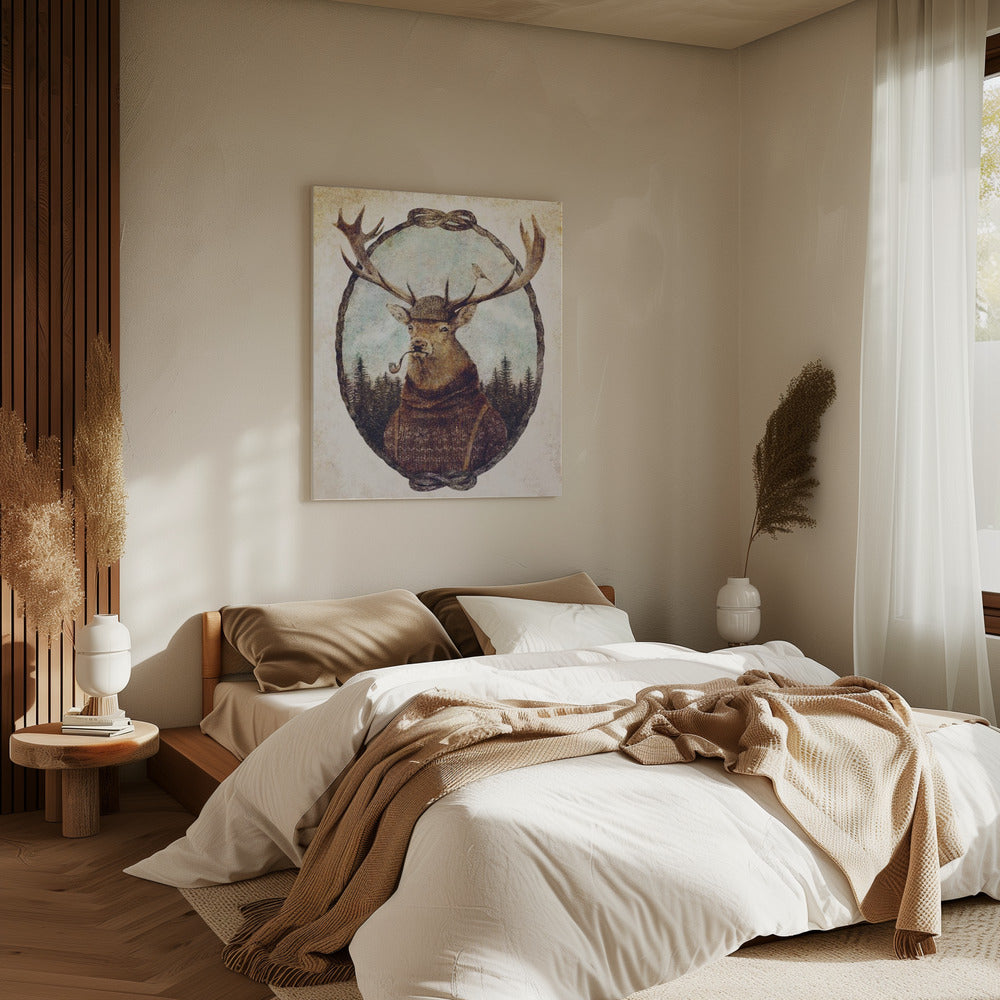 Hirsch in gemütlicher Kleidung | Leinwand