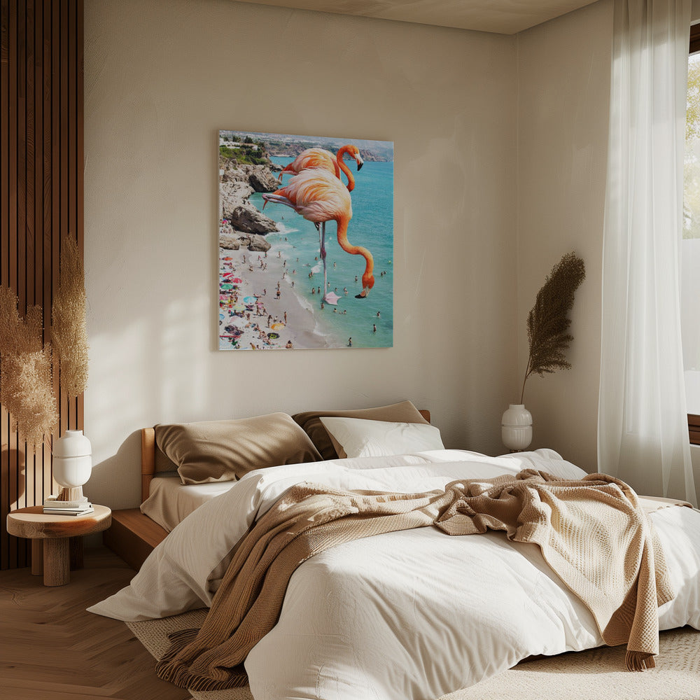 Flamingos am Strand | Leinwand