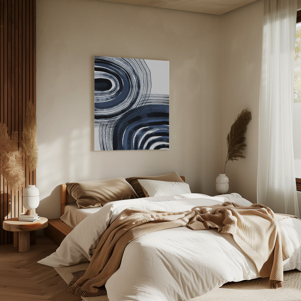 Konzentrische blaue und schwarze Pinselstriche | Leinwand