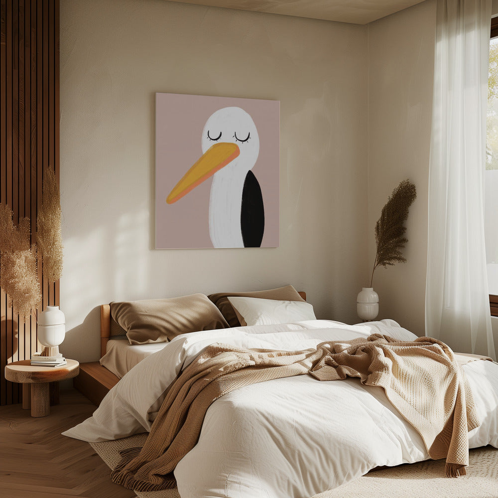 Friedlicher Storch mit geschlossenen Augen | Leinwand